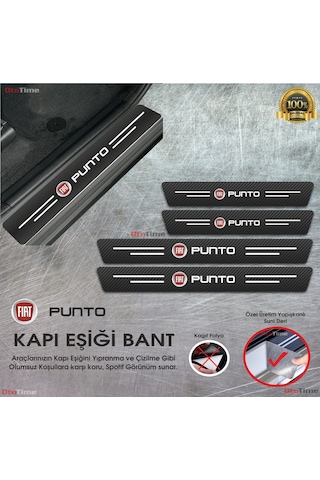 Fiat Punto Logolu Karbon Kapı Eşiği Koruyucu Suni Deri 4'lü Set