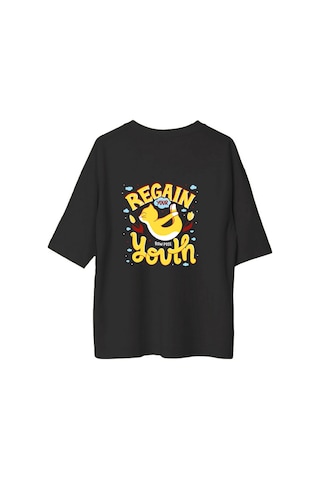 Paybuy Yay Pozu Gençlik Retro Tasarımı Baskılı Kadın Oversize Tişört Siyah