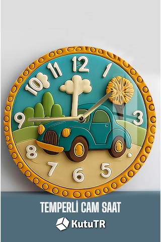 Sevimli Karakterli Kamp Ateşi Tasarımlı 3d Görünümlü Temperli Cam Saat 33 Cm Csdw273 Renkli