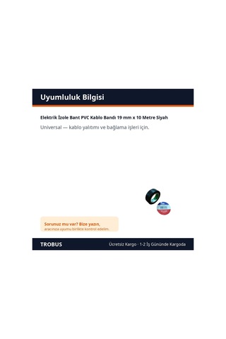 Trobus Elektrik İzole Bant Pvc Kablo Bandı 19 Mm X 10 Metre Siyah