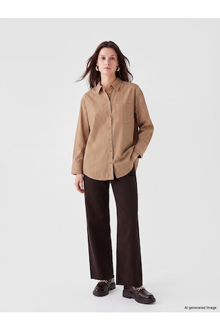 Lcw Modest Sarı Çizgili Oversize Poplin Kadın Gömlek