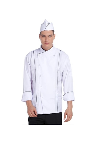 Aşçı Ceketi Beyaz Siyah Biyeli T Model