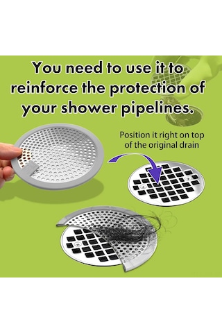 Ximistore9 Banyo Gideri Tıkanıklık Önleyici Saç Tutucu 2'li Set, 4.5 İnç, Paslanmaz Çelik Gri