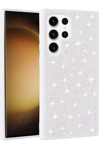 Ardemix Galaxy Uyumlu S22 Ultra Kılıf Parlak Taşlı Tasarım Ardx Pırlanta Kapak - Beyaz Beyaz