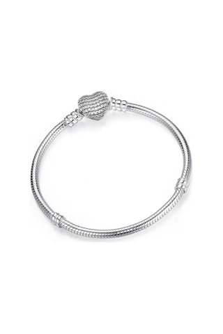 Bileklik 925 Ayar Charm Uyumlu Pave Taşlı Kalp Gümüş Sevgililer Günü Hediye