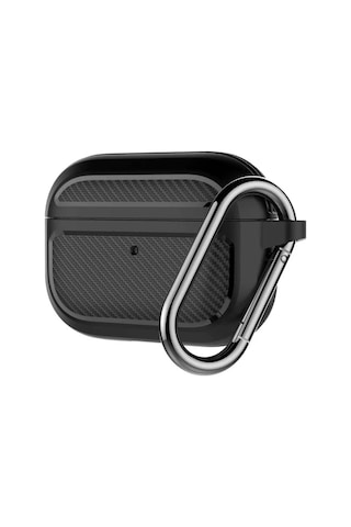 Ally Karbon Fiber Airpods Uyumlu Pro Kulaklık Kancalı Silikon Koruma Kılıfı- 5775 Mavi
