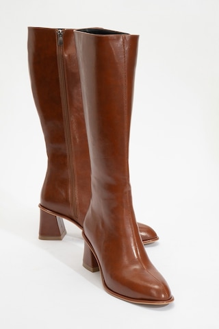 Luvishoes Luvi Shoes Paradis Taba Cilt Kadın Kalın Topuklu Çizme TABA CİLT