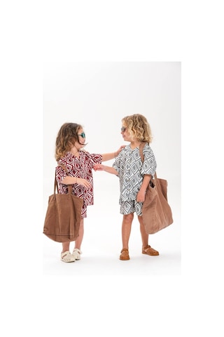 Miniko Kids Laciel Paris Keten Gömlekli Desenli Erkek Çocuk Şortlu Takım Yeşil