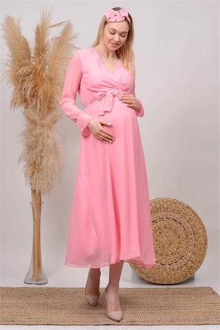 Kadın Beyaz Baby Shower Şifon Hamile Elbise Dphml003 Pudra