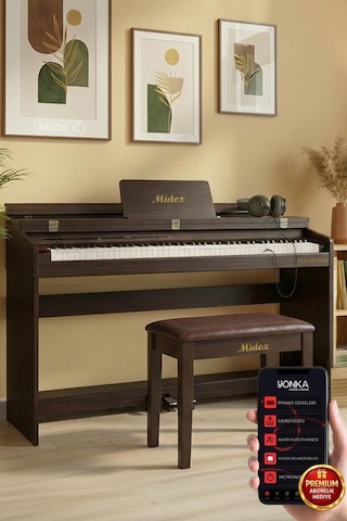 Midex PLX-140 PRO-SR Dijital Piyano Bluetooth Tuş Hassasiyeti 88 Tuşlu Kapaklı + Kulaklık + Tabure)