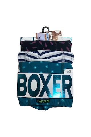Modadua Star 106 Desenli Pamuklu Kemer Likralı 3'lü Boxer