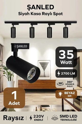 Led Siyah Kasa Beyaz Işık 35w Raylı Spot Beyaz