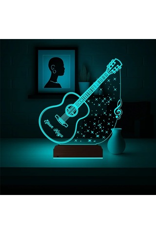 Luvivia Klasik Gitar Müzisyen Hediye Kişiye Özel 3d Lamba - Masa Gece Lambası V2 Şeffaf