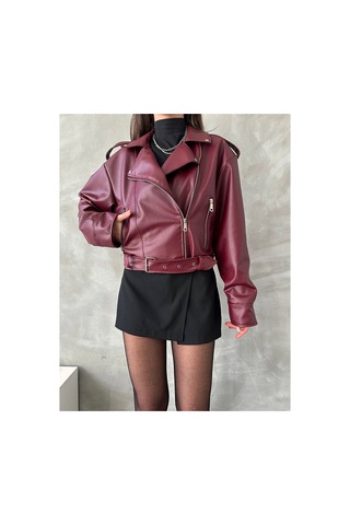 Candybia Kadın Oversize Kemerli Kadın Yeni Tarz Ceket Bordo Bordo