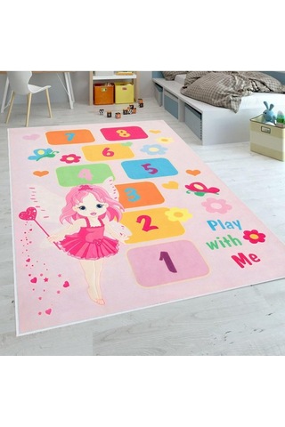 Modern Şönil Antibakteriyel Yıkanabilir Kaymaz Pamuk Tabanlı Çocuk Halısı 160x160 Çok Renkli