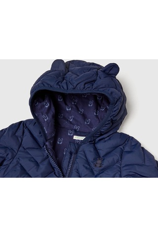 Bebek Lacivert Zikzak Dikişli Tavşan Kulak Kapüşonlu Mevsimlik İnce Mont Lacivert