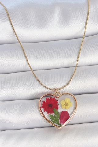 Mey İthalat 316l Çelik Gold Renk Zincir Epokis Kalp Doğal Çiçek Model Kadın Kolye - Özel Seri Meyeb681b94d0f4308454300c6ac6