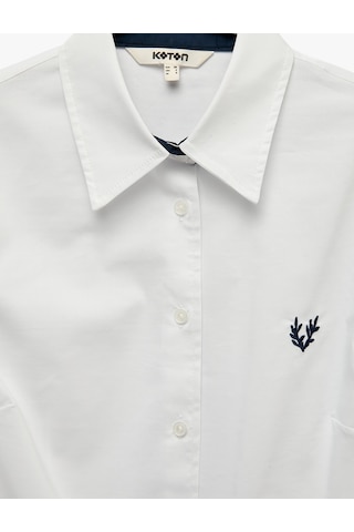 Koton Pamuklu Slim Fit Nakış Detaylı Uzun Kollu Poplin Gömlek Beyaz 7wak60155uw