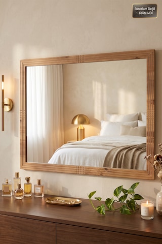 Antik Ahşap Yatay Dekoratif Ayna Dresuar Boy Koridor Konsol Aynası Banyo Oda Lavabo Wc Mutfak Makyaj Aynası 90x68 Cm Yt-01 Atlantik Çam