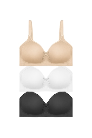 Cottonill Bra - Celina Balensiz Kaplı Minimizer Büyük Beden Kadın Sütyen 3'lü Paket-2 Çok Renkli