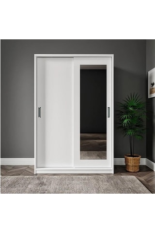 Başak Aynalı 2 Sürgü Kapılı Beyaz 8 Bölmeli Portmanto