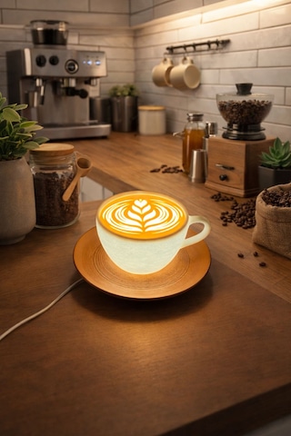 Latte Görünümlü Dekoratif Masa Lambası Kahve Köşesi Dekoru Mutfak Ev Dekorasyonu Beyaz