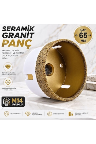 Seramik Vakum Granit Panç 65 Mm M14 Uyumlu Elmas Delme Ucu Porselen Fayans Mermer Kesici Delik Açma