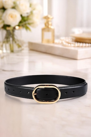 Williampolo Asya Hakiki Deri Gold Toka Siyah Kadın Kemer Siyah