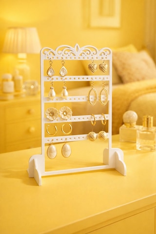 Dekoratif Küpe Standı Organizer 3d Baskı Takı Askılığı, Küpe Düzenleyici, Masaüstü Takı Standı Beyaz