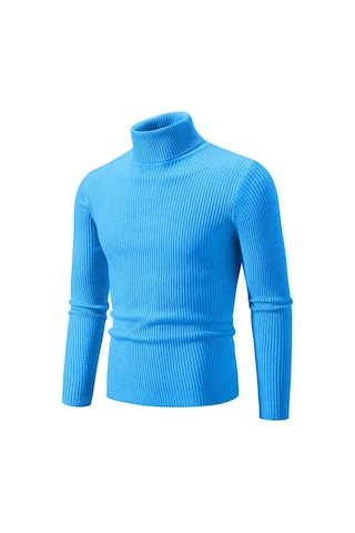 Sonbahar Kış Balıkçı Yaka Kazak Erkekler Sıcak Örme Düz Renk Kazaklar Erkek Slim Fit Rahat Balıkçı Yaka Triko Erkek Kazak Açık Mavi