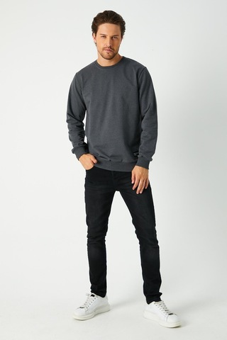 Mmetalic Erkek Antrasit Basic Bisiklet Yaka Regular Fit Normal Kesim 2 İplik Sweatshirt Antrasit