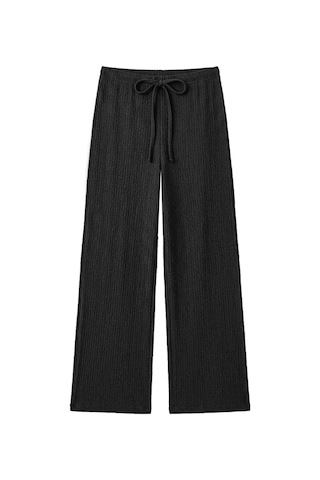 Cottonill Premium - Tide Collection Siyah Bağcıklı Bürümcük Dokulu Bol Paça Kadın Pantolon