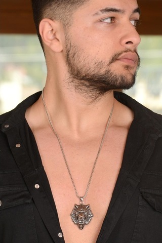 Aslan Başlı Erkek Çelik Zincir Kolye Cklaslnkafa-Gms Çelik