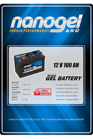 12 VOLT 100 AMPER JEL AKÜ NANOGEL