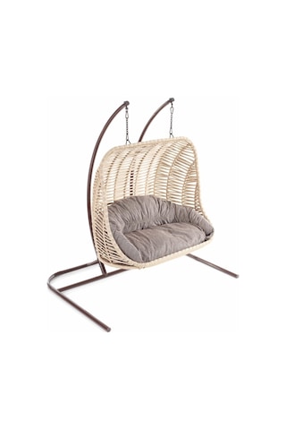 Decorfine Hamak Balina Model Çift Kişilik Rattan Salıncak Açik Kahve Krem