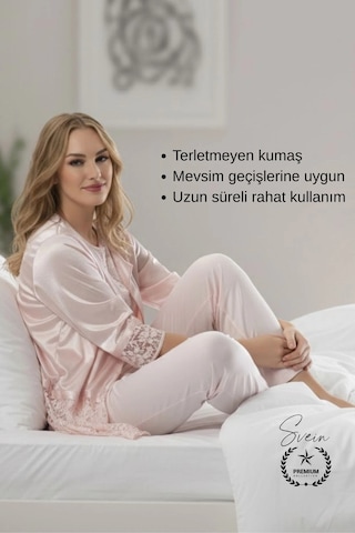 Svein Pijama Pudra Penye Kadın Pijama Takımı Rahat Ev Giyim Günlük Ve Çeyizlik Nefes Alabilen Yumuşak Pudra