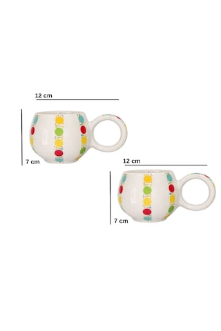 Dyris 2 Li Renkli Kahve Fincanı Seti 7 Cm Fincan 12 Cm Tabak Espresso Cappuccino Americano Beyaz X Renkli