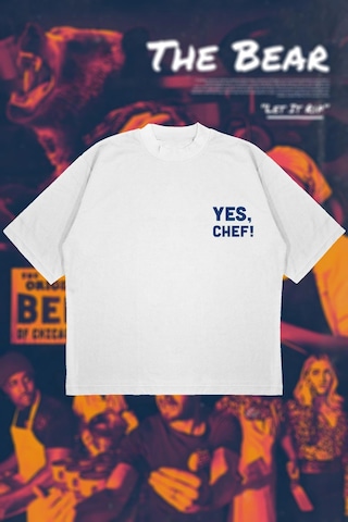 Tarzsokak Yes Chef Baskılı Oversize Unisex Pamuklu Nefes Alan Kalın Kumaşlı Beyaz