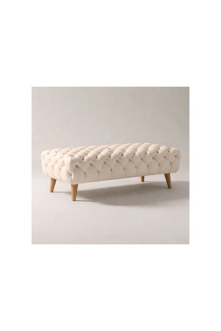 Smarto Relax Swiss Style Puf Adelboden Kapitone Puf,baby Face Polyester Kaplama,ahşap Ayaklı 100x50x45 Cm Kapitone Puf,ayaklı Bej Ekru