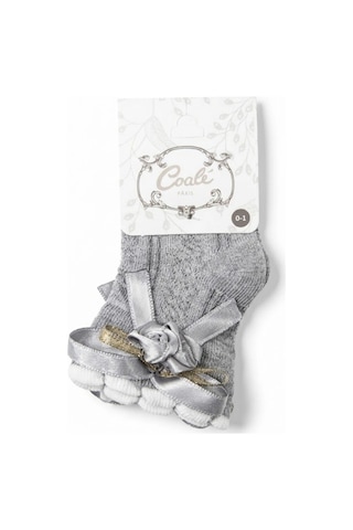 Cocole Socks Kız Çocuk Aksesuarlı Soket Çorabı Tekli Pamuklu Güllü Gri Desenli