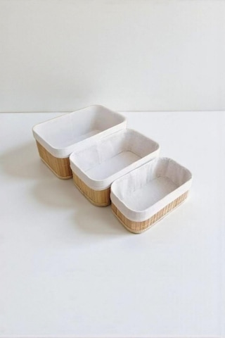 Dikdörtgen 3' Lü Bambu Sepet Çok Amaçlı Dekoratif Düzenleyici Organizer Banyo Düzenleyici Bambu