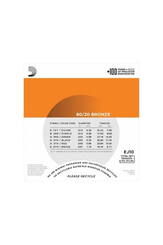 D'addario Ej10 80/20 Bronze Akustik Gitar Teli 10-47