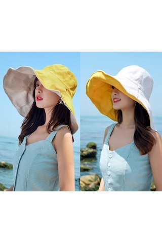 Geniş Kenarlı Katlanabilir Plaj Şapkası Büyük Boy Moda Kova Tasarımı, Güneşten Koruma Ve Şık Stil İçin Beyaz