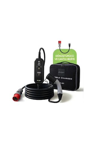 Plugen Grıd 3 Taşınabilir Ev Şarj Cihazı 22 Kw 3 Faz 16-32a Type 2 Adaptörlü Çantalı