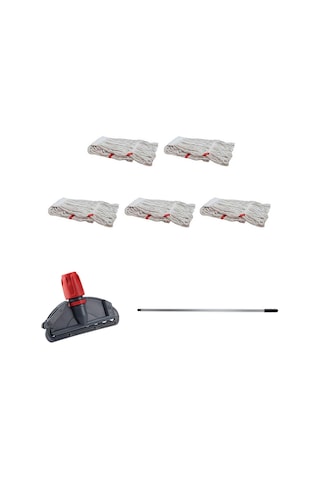 Sska Cod-Ex Dar Yedek Islak Mop Takımı Islak Mop Beyaz 5'li 450 G 17 CM + Metal Sap + Mop Tutucu