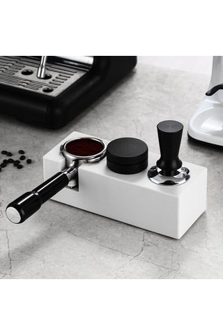 Ximistore9 Kahve Abs 3-in-1 Depolama Ve Presleme Seti - 51/53/58mm Uyumlu, Yükseklik Ayarlanabilir, Dikey Filtre, Beyaz Plastik Yatay Model Beyaz