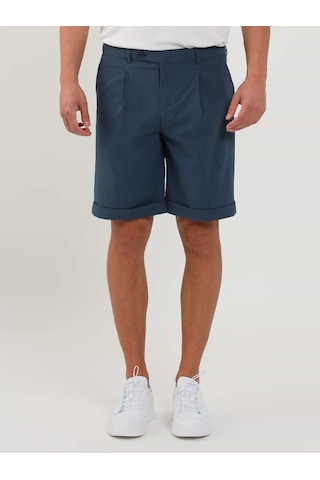 Dufy Indigo Erkek Slim Fit Gofre Desenli Short - 104682-Indigo İndigo