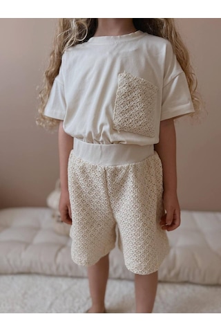 Jolly Kids Kız Çocuk Krem Dantelli Şortlu Takım Krem