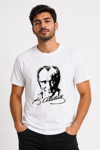 Westicgiyim Atatürk Baskılı Beyaz Tişört Kadın Unisex %100 Pamuk Rahat Kalıp Günlük T-shirt