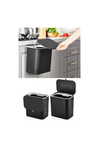 Bayev Siyah Fonksiyonel Kapaklı Banyo Ve Mutfak Tezgahüstü Çöp Kovası Dolap Ve Duvar Seçeneği Çok Renkli